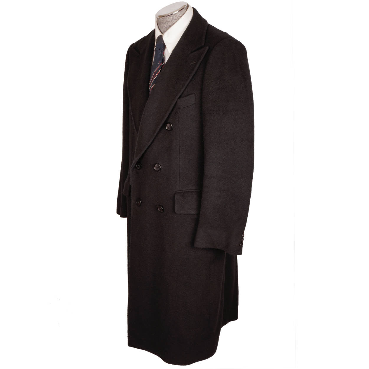 Vintage Mens Cashmere Coat Navy Blue Overcoat 1980s Made in Belgium Size M - Poppy's Vintage Clothing