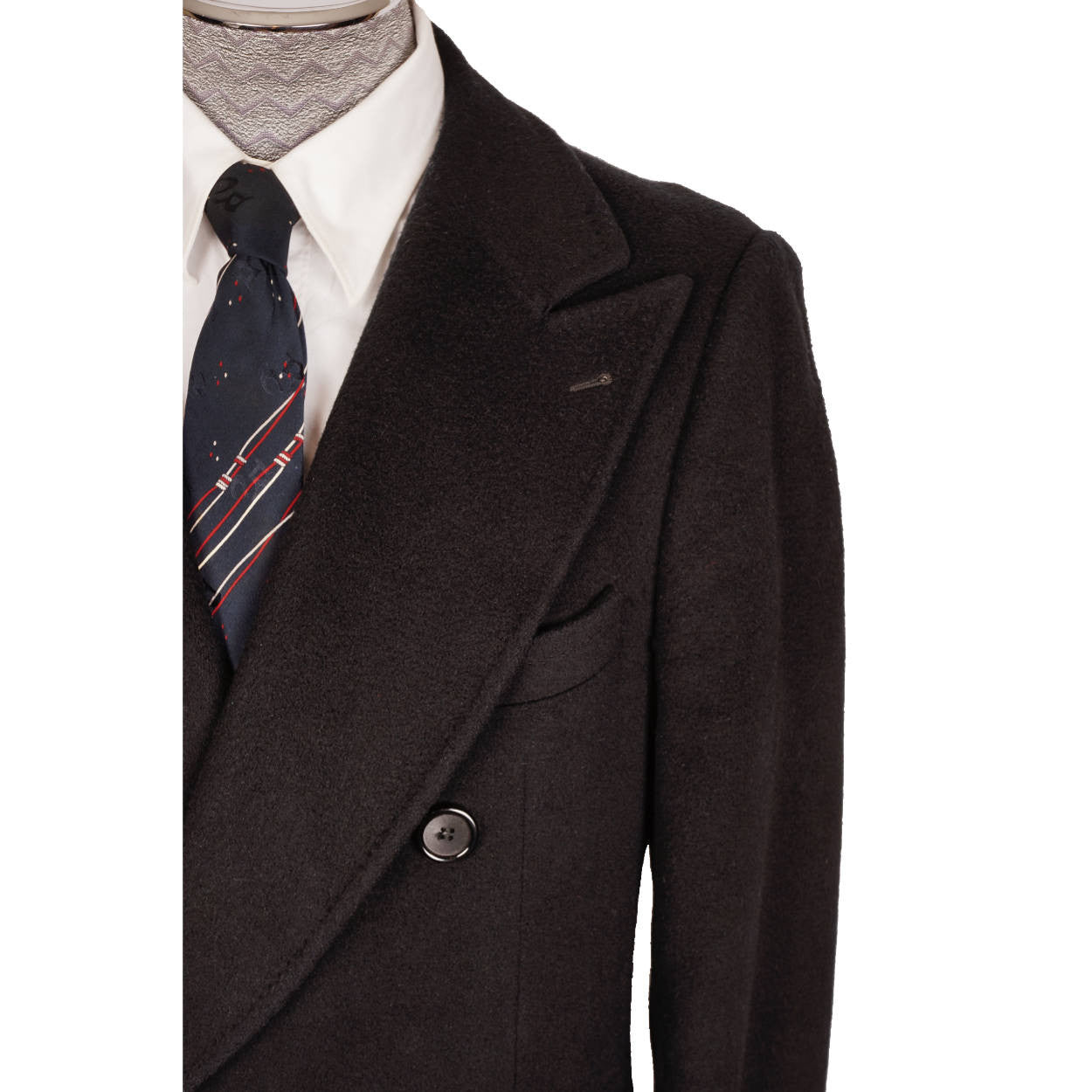 Vintage Mens Cashmere Coat Navy Blue Overcoat 1980s Made in Belgium Size M - Poppy's Vintage Clothing