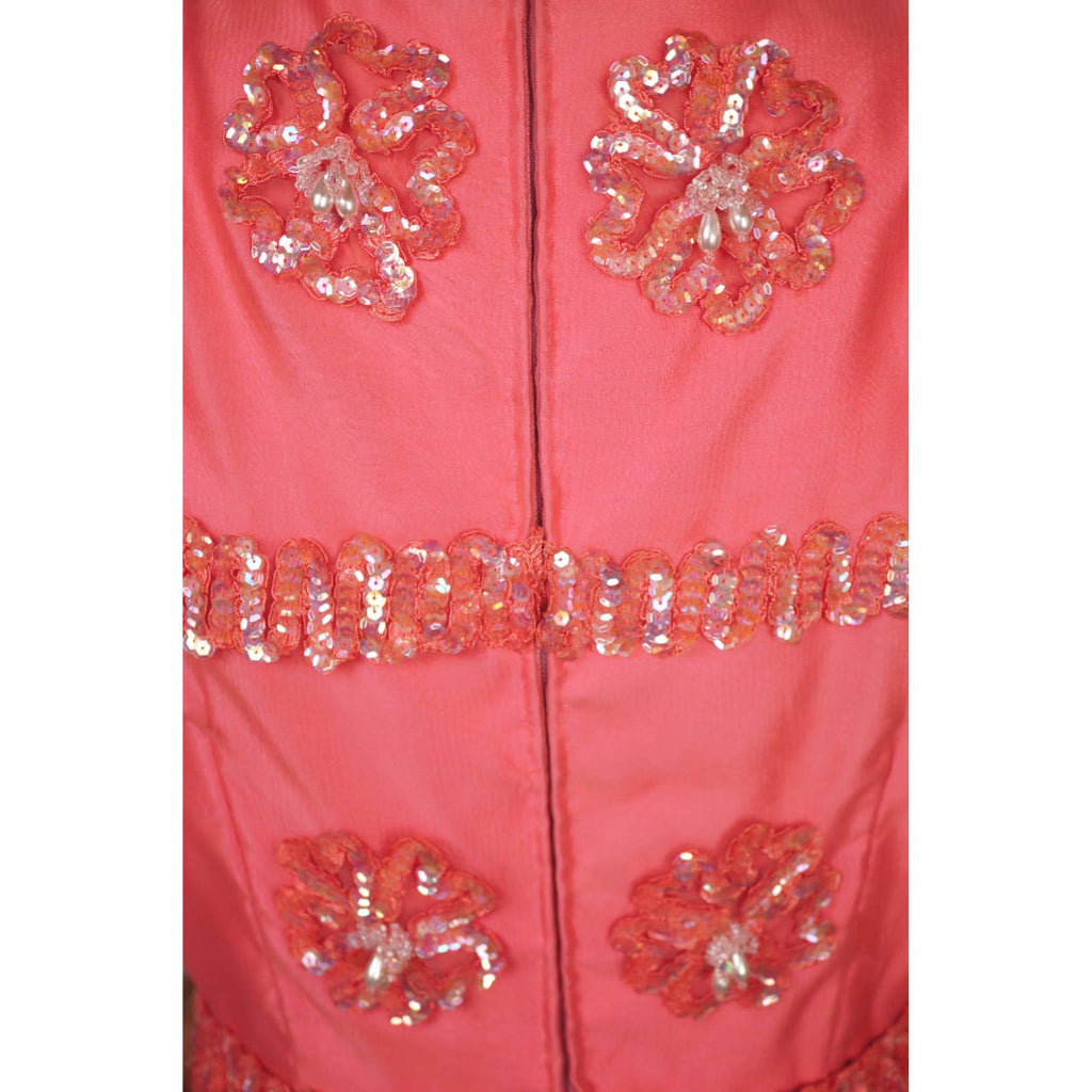 Vintage 1960s Palazzo Pant Dress Sequin Pink Satin and Tulle - Size S - Poppy's Vintage Clothing