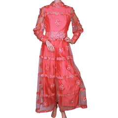 Vintage 1960s Palazzo Pant Dress Sequin Pink Satin and Tulle - Size S - Poppy's Vintage Clothing