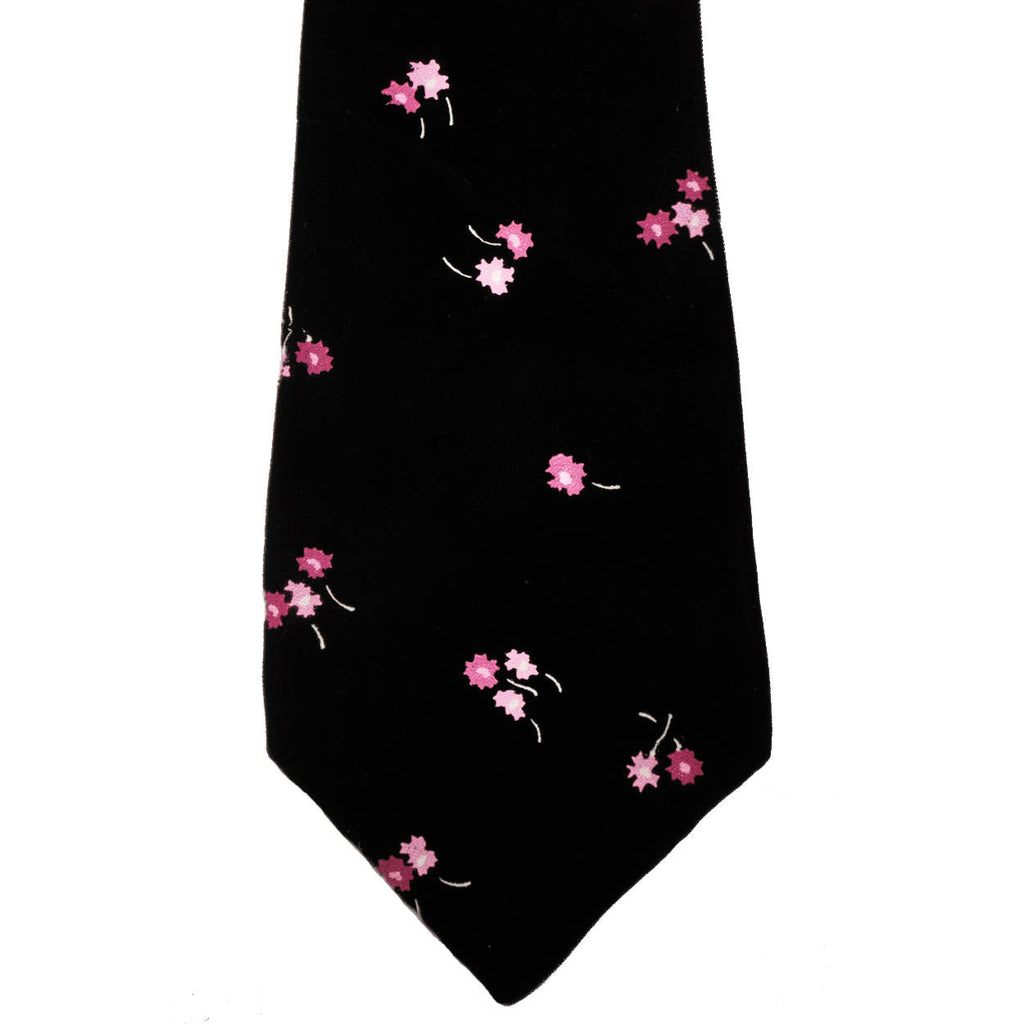 Vintage 1960s Designer Castillo Paris Hand Painted Black Velvet Couture Tie - Poppy's Vintage Clothing