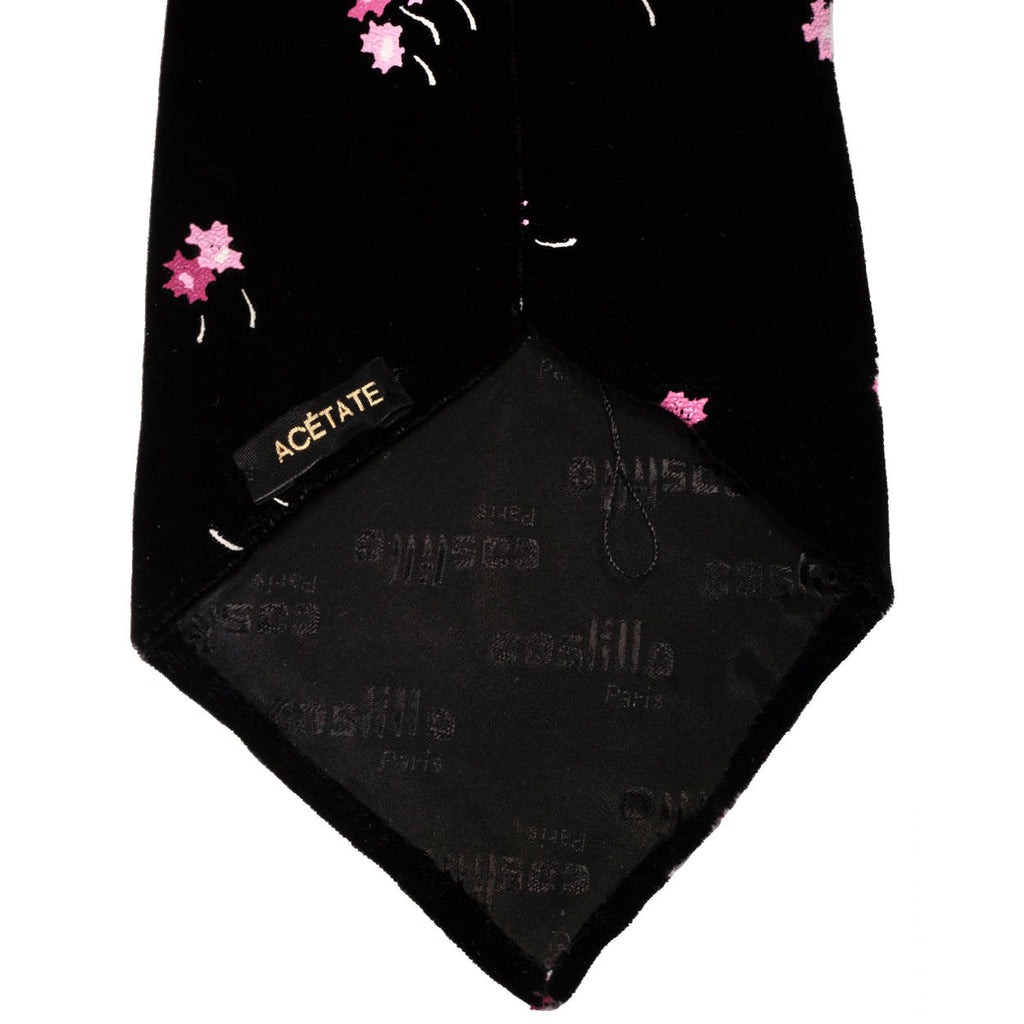 Vintage 1960s Designer Castillo Paris Hand Painted Black Velvet Couture Tie - Poppy's Vintage Clothing