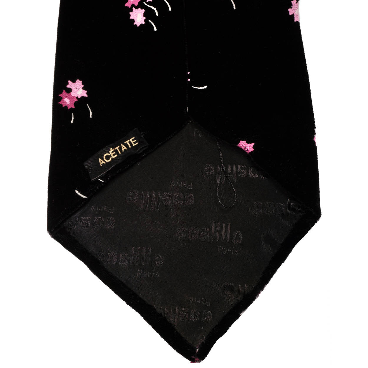 Vintage 1960s Designer Castillo Paris Hand Painted Black Velvet Couture Tie - Poppy's Vintage Clothing