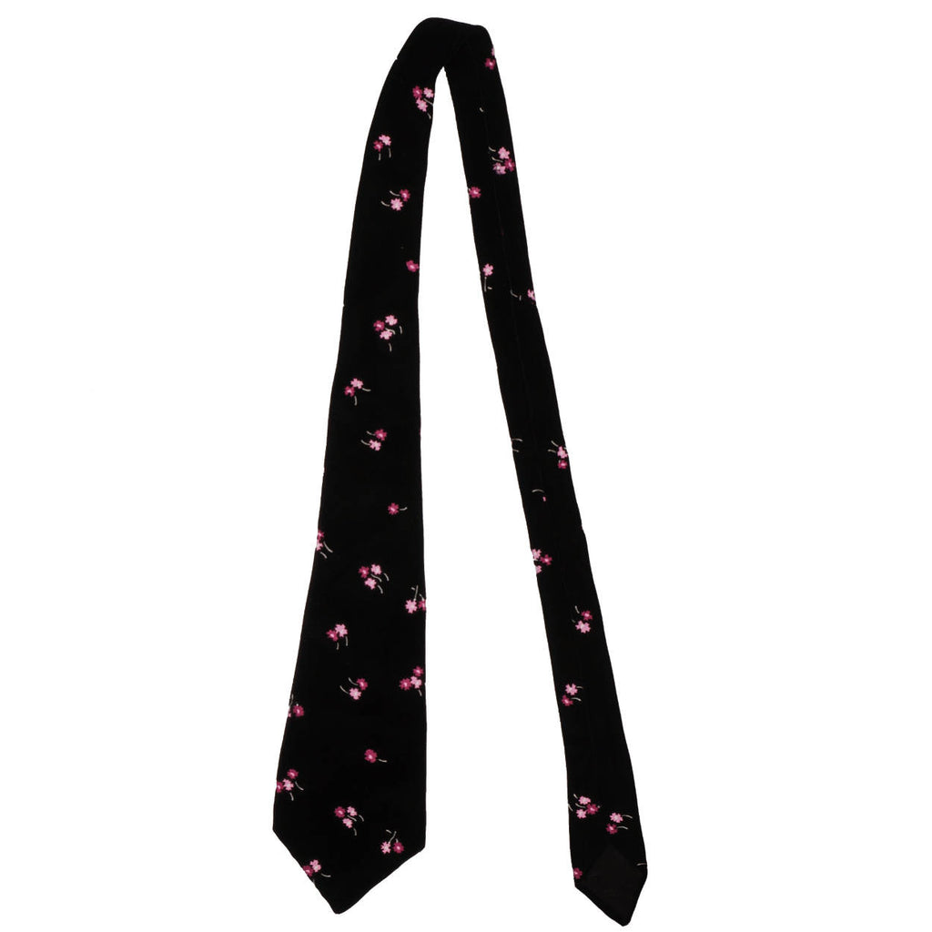 Vintage 1960s Designer Castillo Paris Hand Painted Black Velvet Couture Tie - Poppy's Vintage Clothing