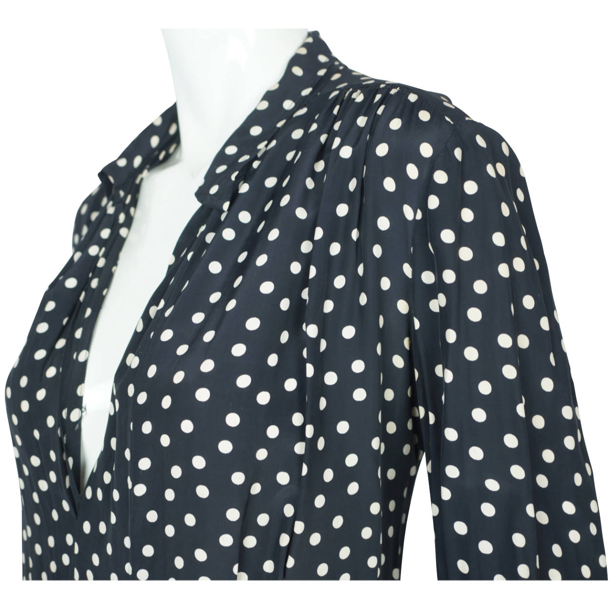 Vintage 1930s Day Dress Navy Blue with White Polka Dots Casually Young Size L XL - Poppy's Vintage Clothing