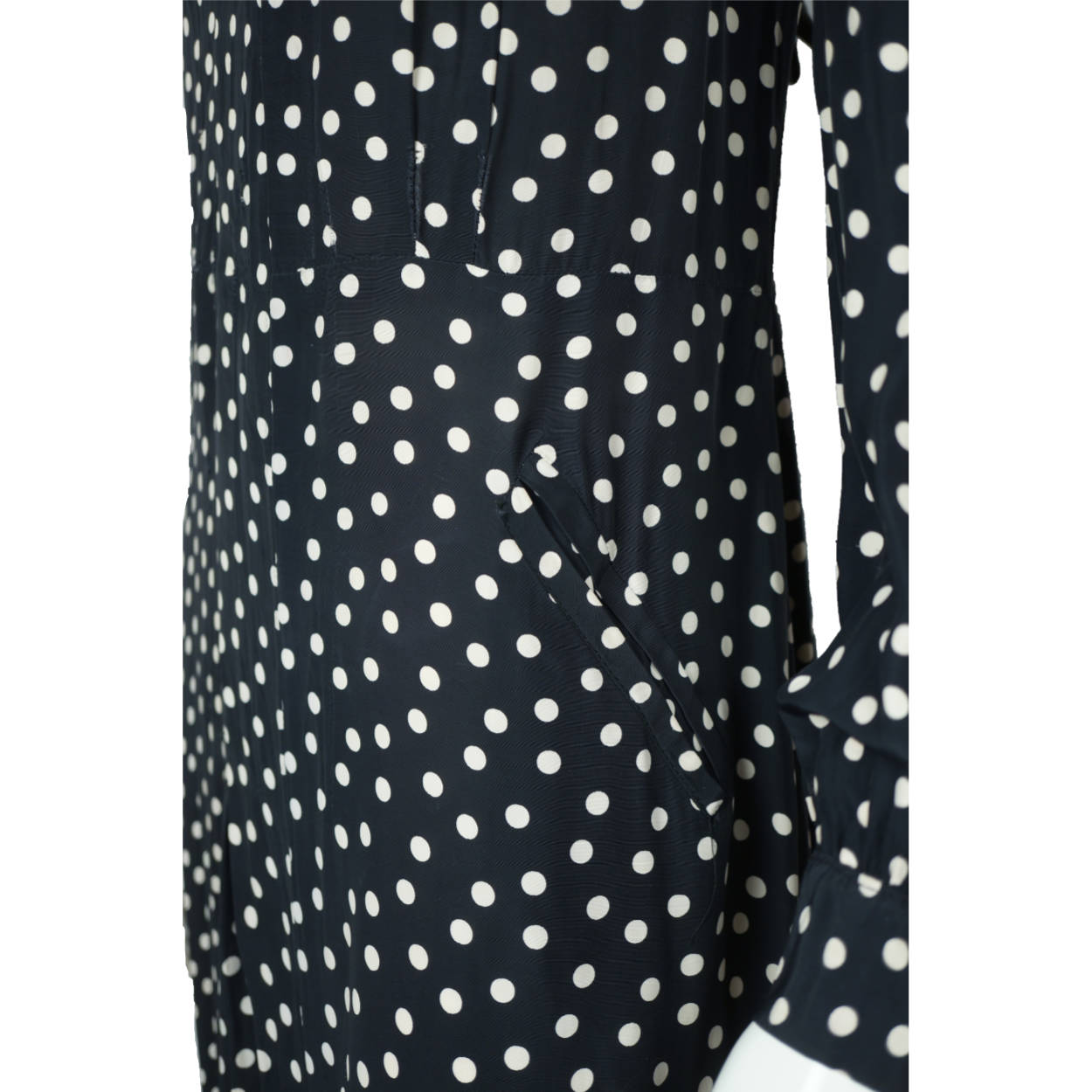 Vintage 1930s Day Dress Navy Blue with White Polka Dots Casually Young Size L XL - Poppy's Vintage Clothing