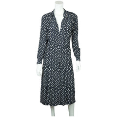 Vintage 1930s Day Dress Navy Blue with White Polka Dots Casually Young Size L XL - Poppy's Vintage Clothing