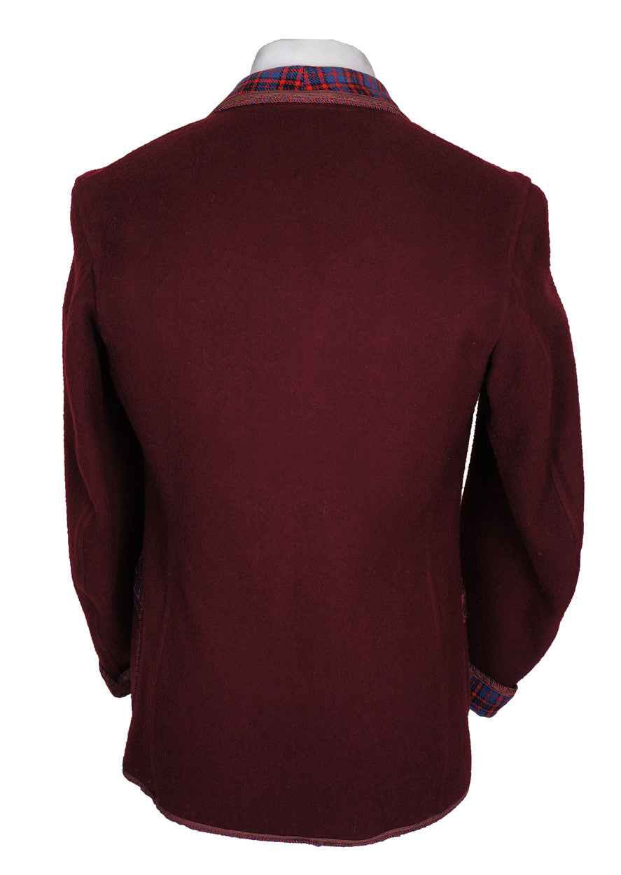 Vintage 1940s Smoking Jacket Tartan & Maroon Wool by Caulfeild Size S - Poppy's Vintage Clothing