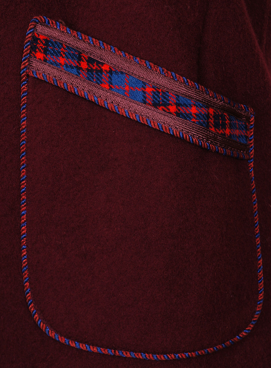 Vintage 1940s Smoking Jacket Tartan & Maroon Wool by Caulfeild Size S - Poppy's Vintage Clothing