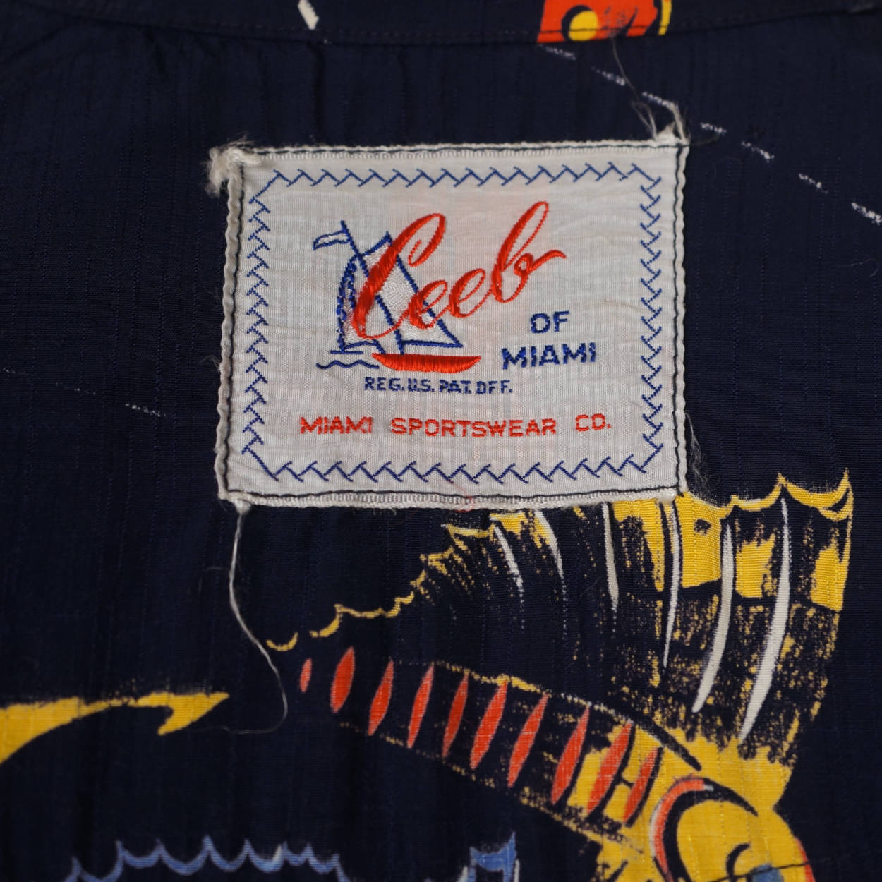 Vintage 1940s 50s Florida Rayon Beach Shirt by Ceeb of Miami Marlin Fish Print - Poppy's Vintage Clothing