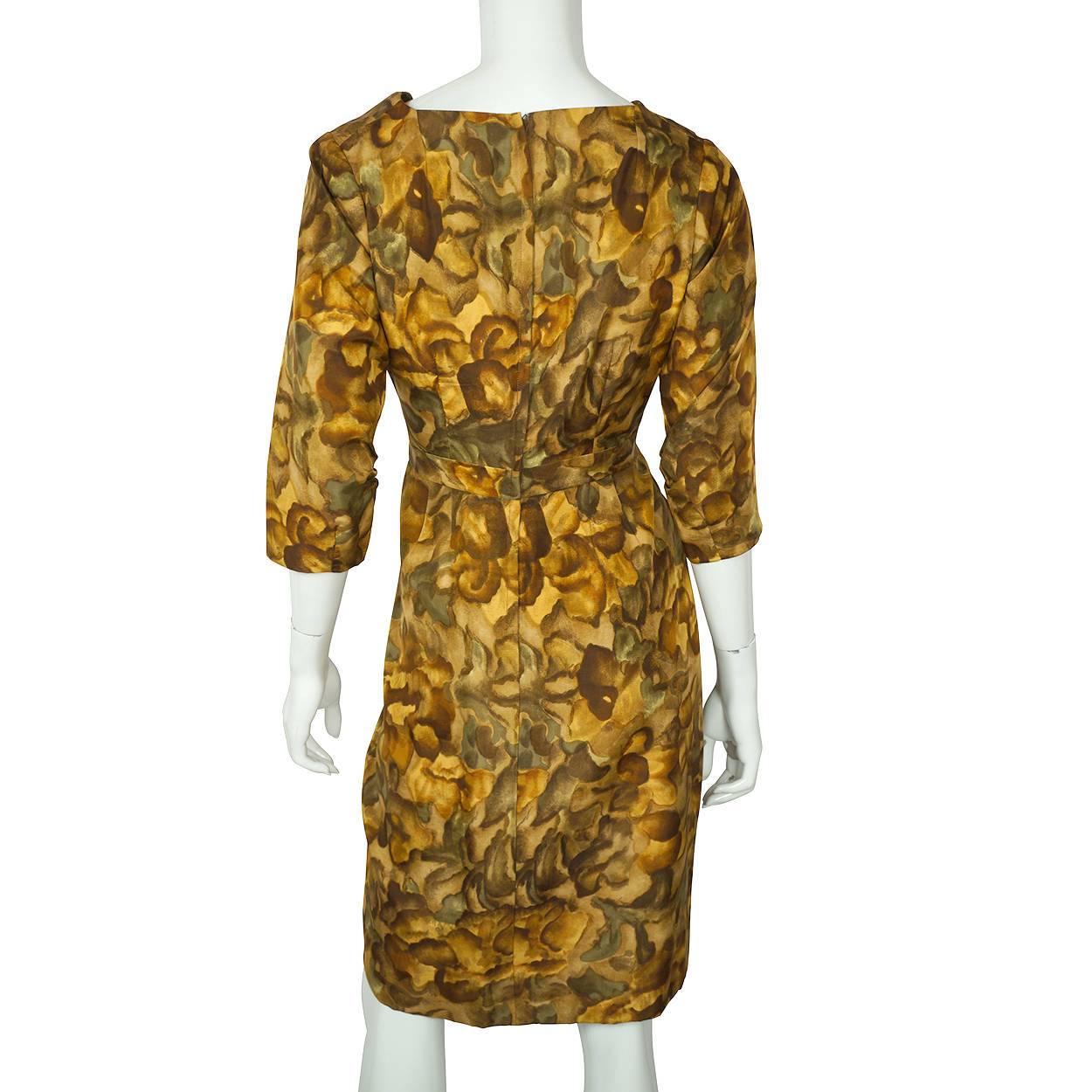 Vintage Ceil Chapman Wiggle Dress Abstract Leaf Pattern Printed Silk 1950s Sz M - Poppy's Vintage Clothing