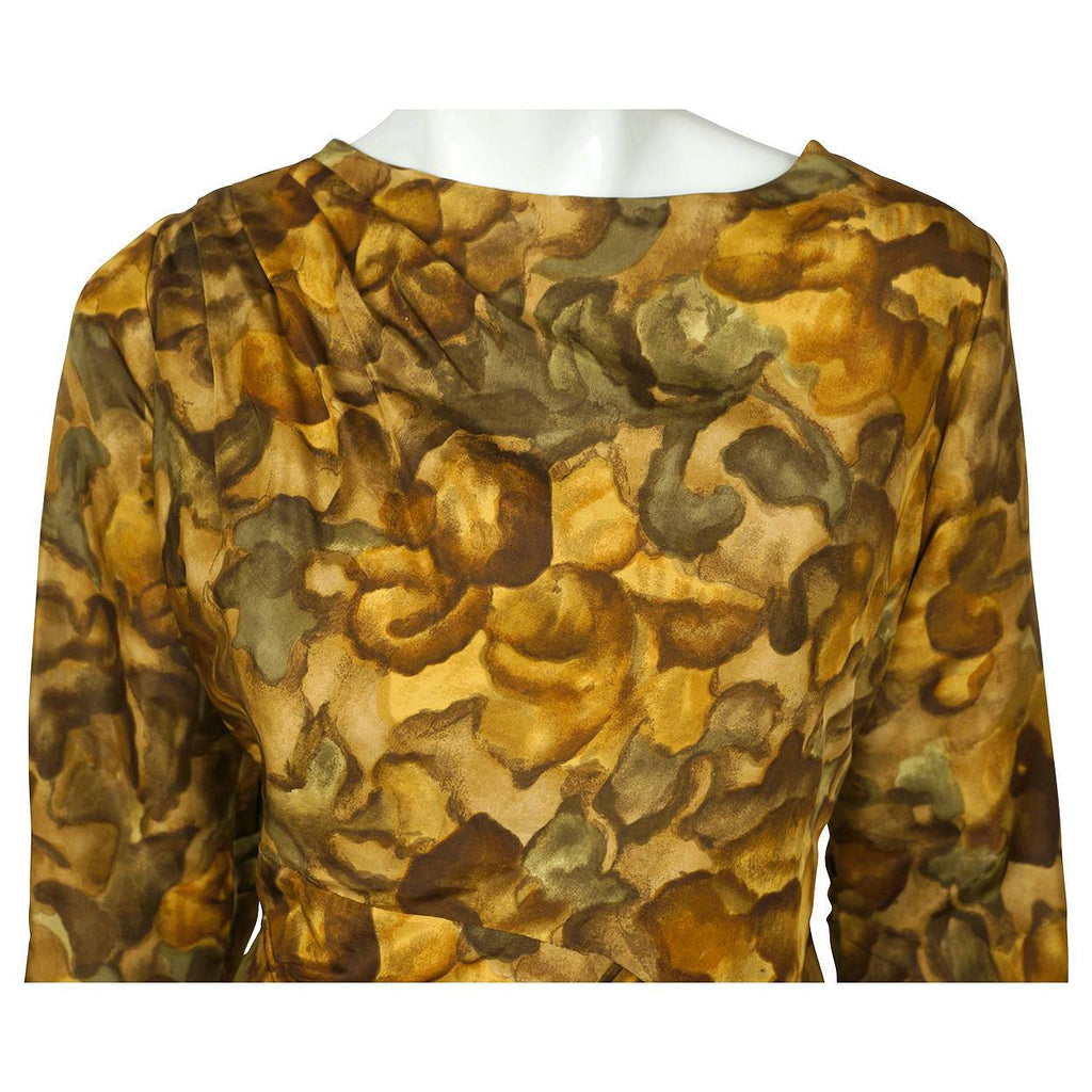 Vintage Ceil Chapman Wiggle Dress Abstract Leaf Pattern Printed Silk 1950s Sz M - Poppy's Vintage Clothing