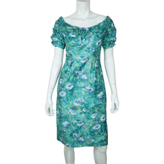 Vintage Ceil Chapman Wiggle Dress Floral Printed Cotton 1950s Size M - Poppy's Vintage Clothing