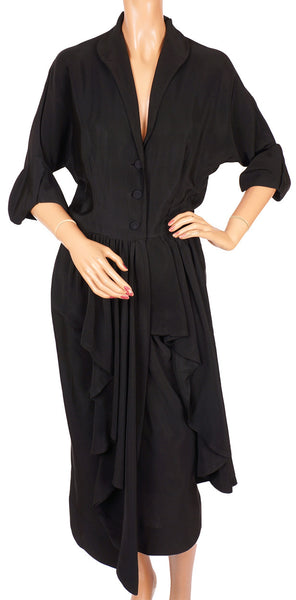 Vintage 1950s Ceil Chapman Black Silk Faille Cocktail Dress Size M - Poppy's Vintage Clothing