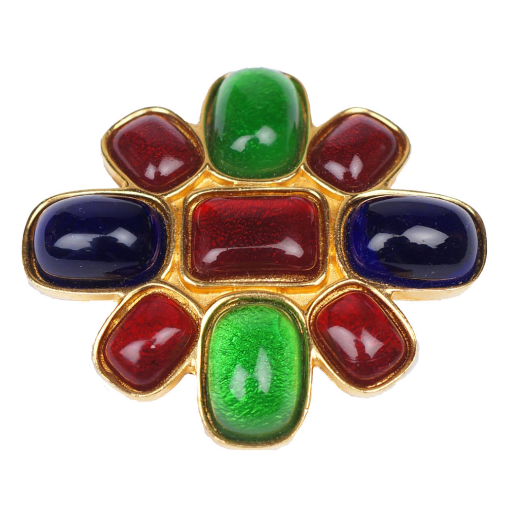 Vintage Celine Paris Brooch Gripoix Pate de Verre Stones - Poppy's Vintage Clothing