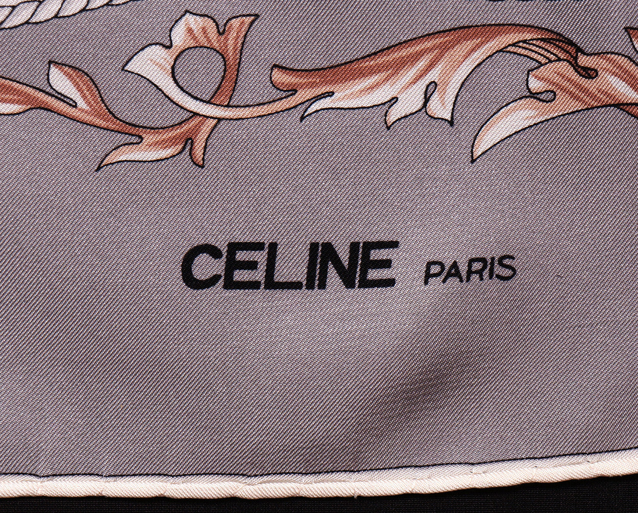 Vintage Celine Paris Silk Twill Scarf Jousting Knights Pattern - Poppy's Vintage Clothing