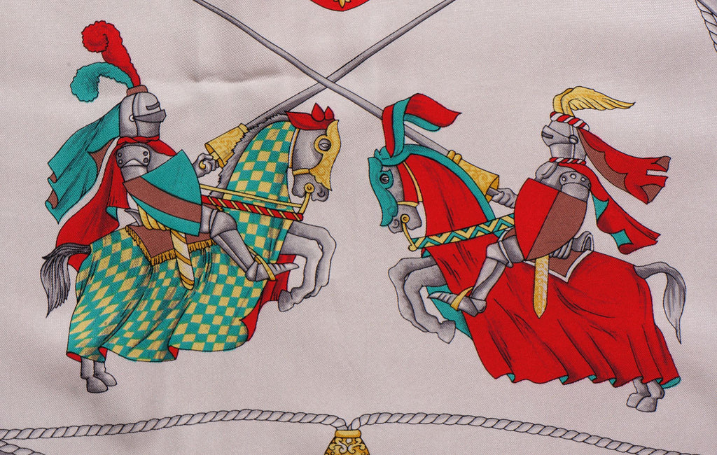 Vintage Celine Paris Silk Twill Scarf Jousting Knights Pattern - Poppy's Vintage Clothing