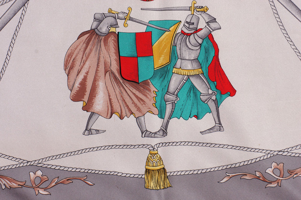 Vintage Celine Paris Silk Twill Scarf Jousting Knights Pattern - Poppy's Vintage Clothing