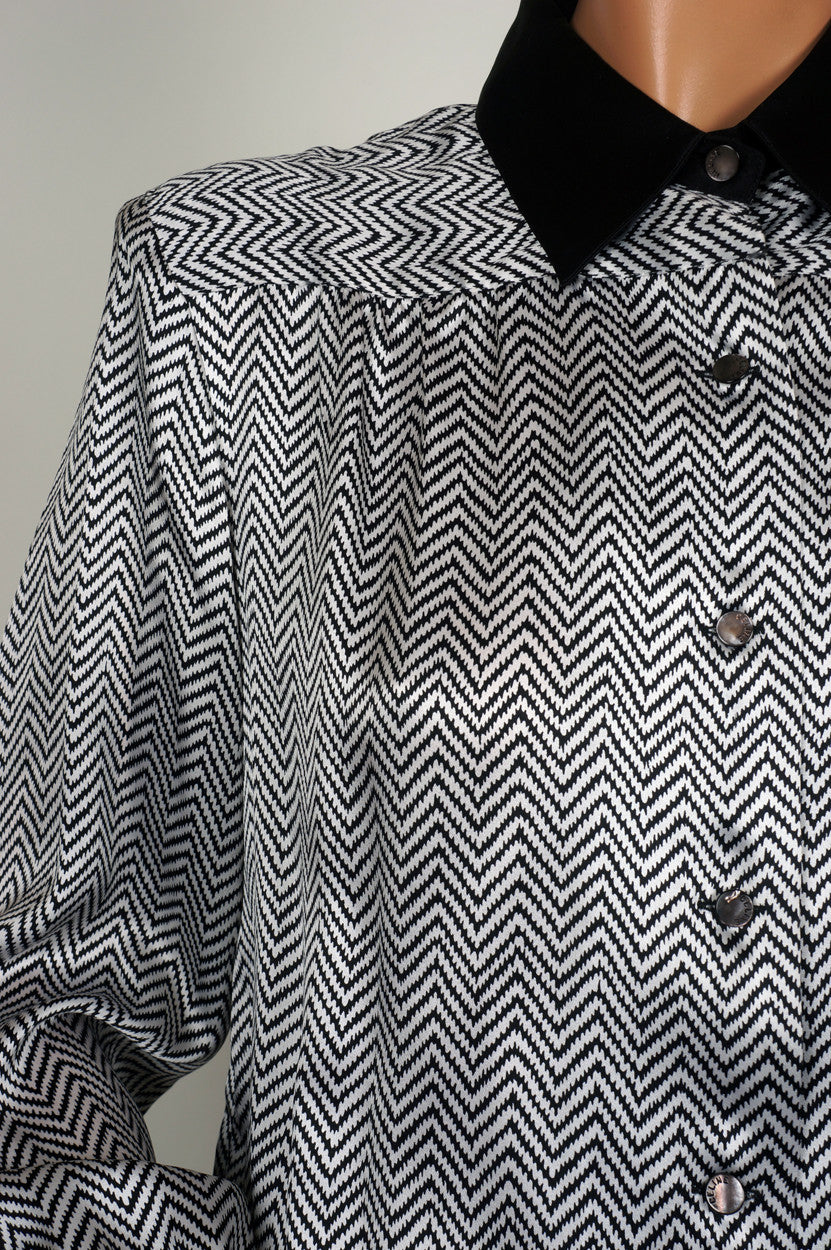 1980s Vintage Blouse by Celine Paris - Silk Zig Zag Pattern - Poppy's Vintage Clothing