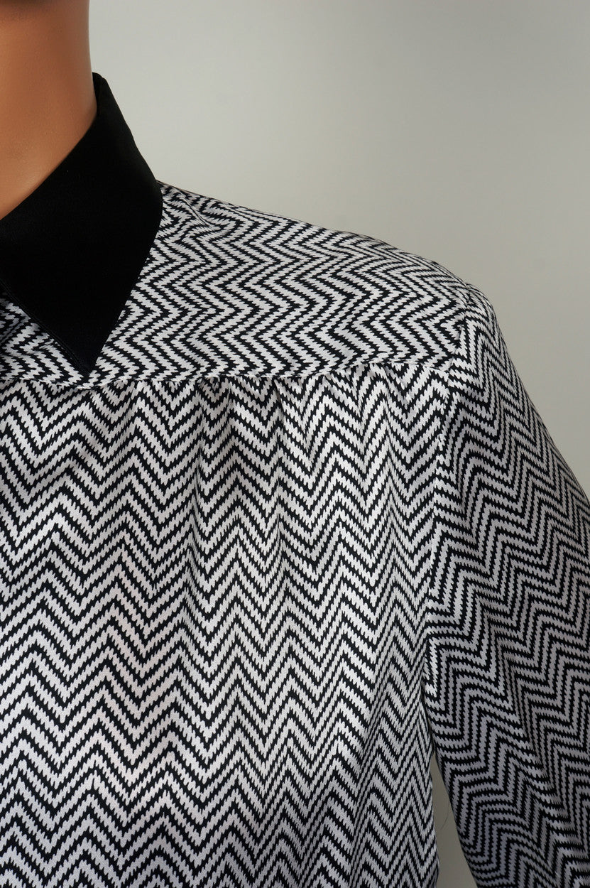 1980s Vintage Blouse by Celine Paris - Silk Zig Zag Pattern - Poppy's Vintage Clothing