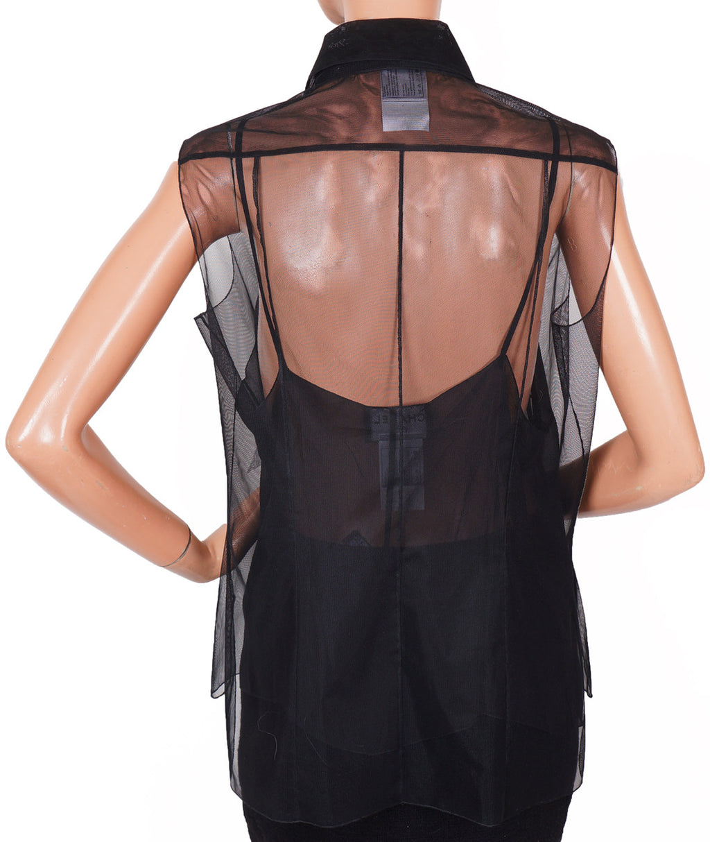 Chanel Paris Sleeveless Blouse Fall/Autumn 2002 Black Polyester Top - Poppy's Vintage Clothing