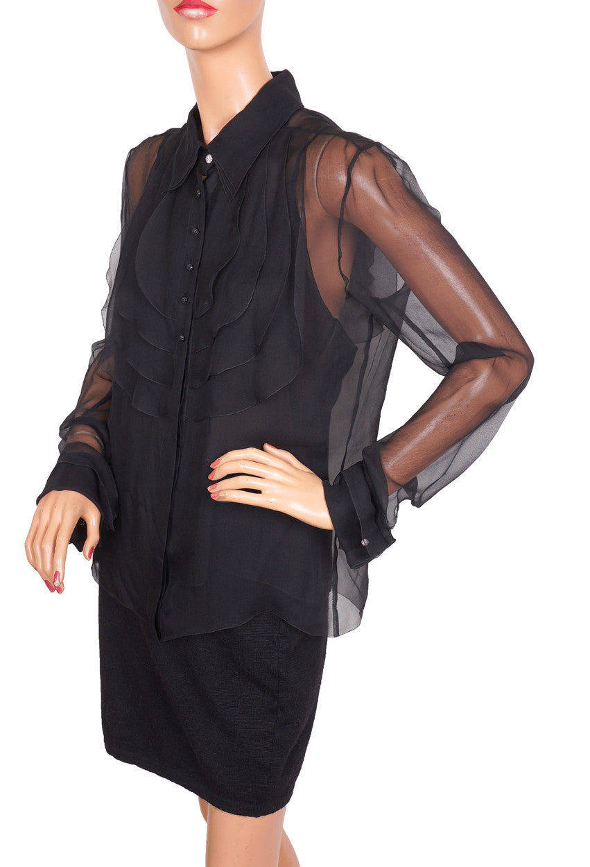 Chanel Paris 2002 Silk Chiffon Blouse with Camisole Size 42 - Poppy's Vintage Clothing