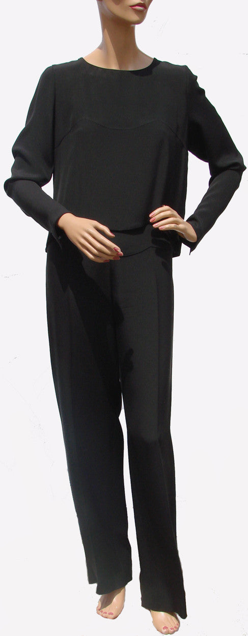 Chanel Paris Pants and Blouse Ensemble - Spring 2002 in Black Silk - Poppy's Vintage Clothing