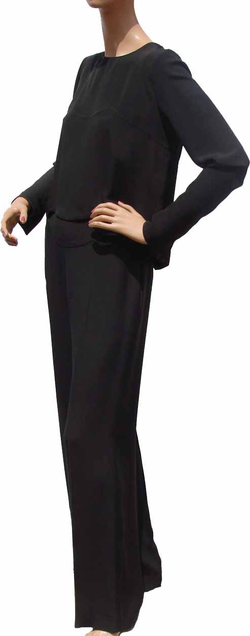 Chanel Paris Pants and Blouse Ensemble - Spring 2002 in Black Silk - Poppy's Vintage Clothing