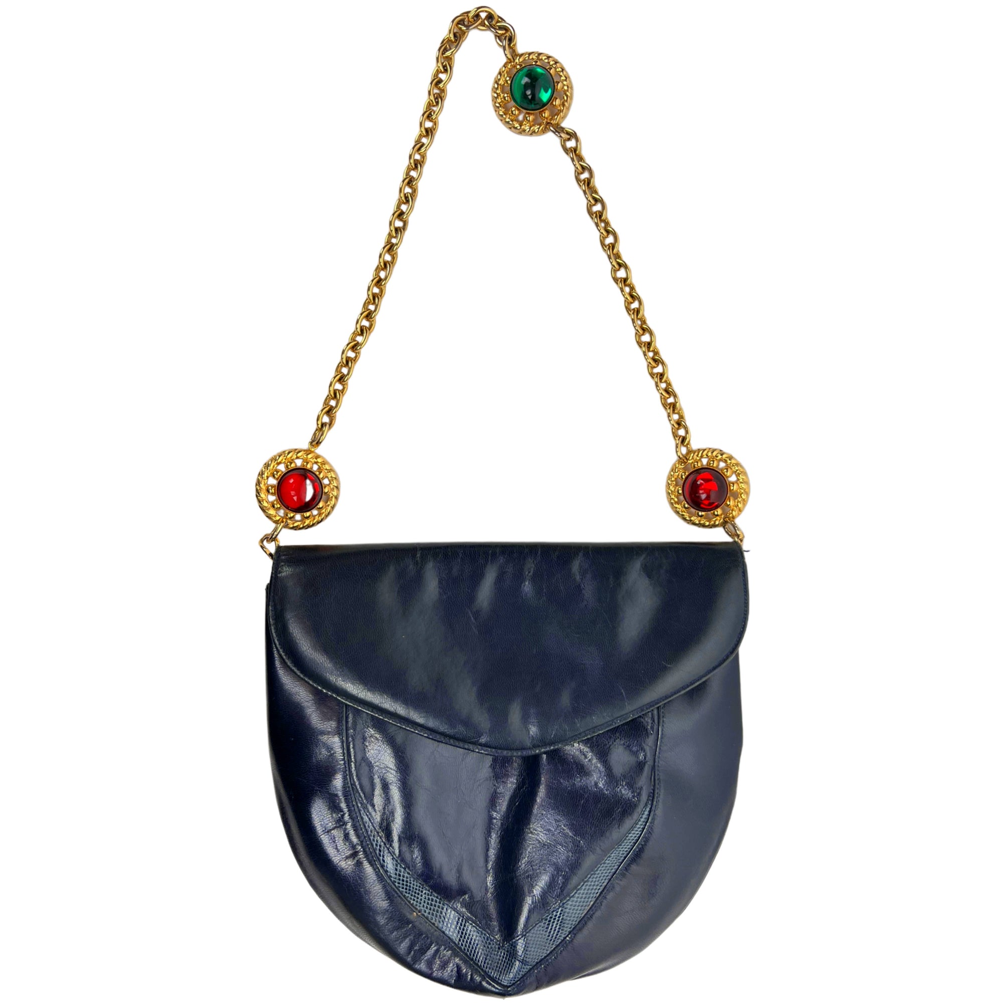 Vintage Charles Jourdan 1980s Shoulder Bag Navy Blue Purse