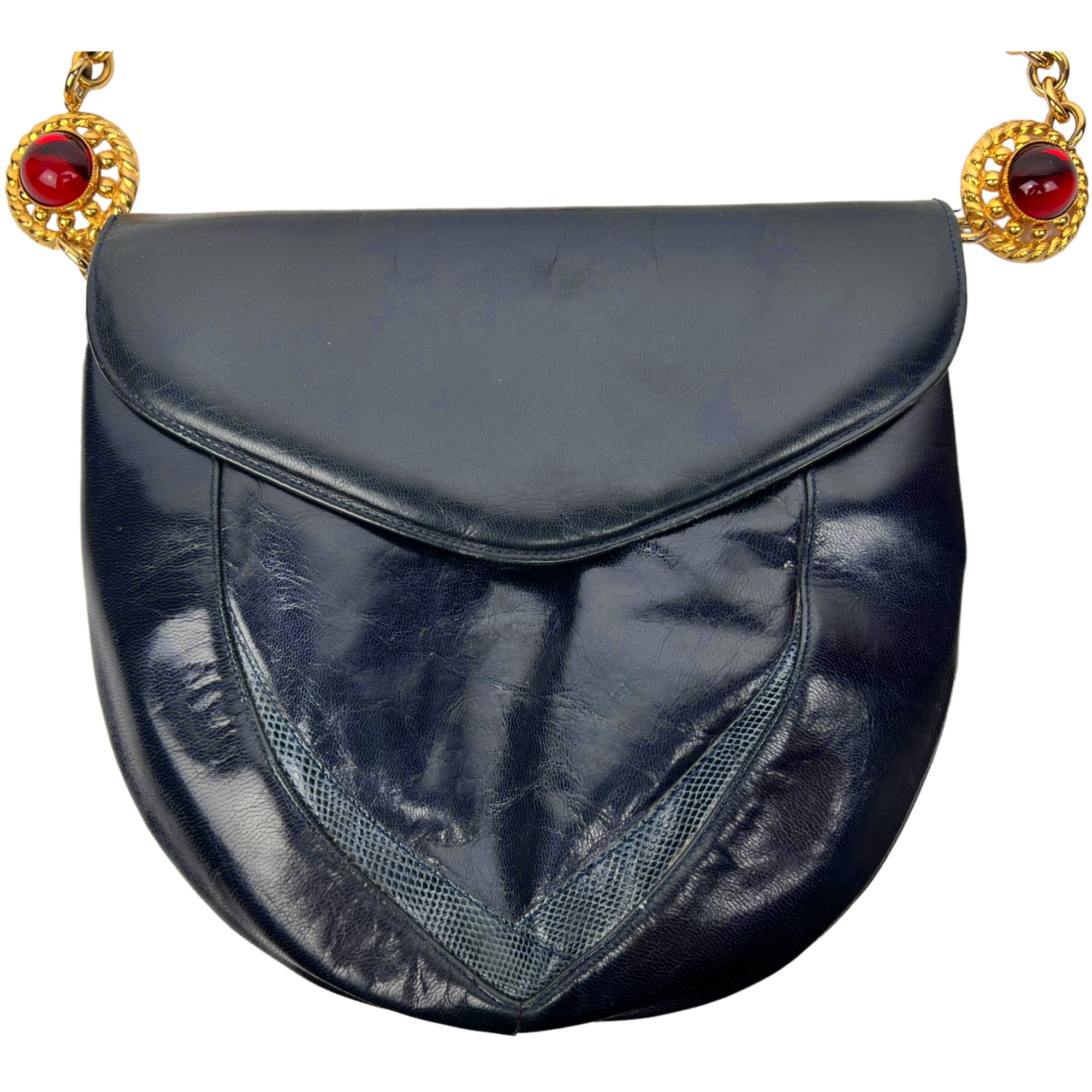 Vintage Charles Jourdan 1980s Shoulder Bag Navy Blue Purse
