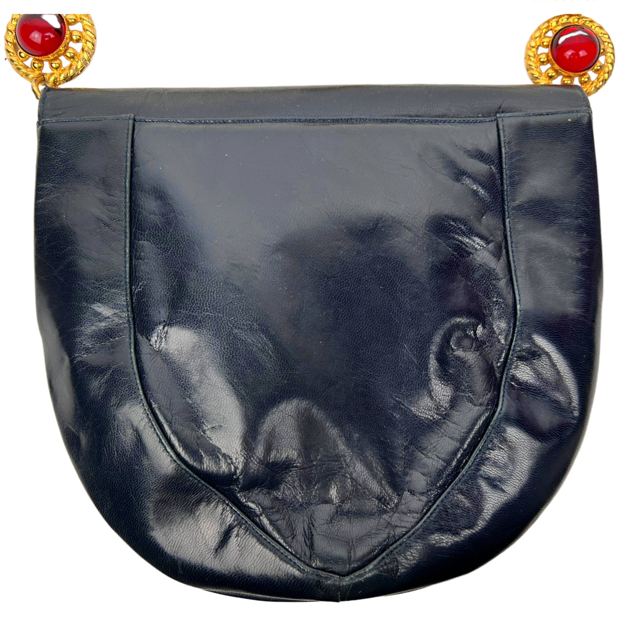 Vintage Charles Jourdan 1980s Shoulder Bag Navy Blue Purse