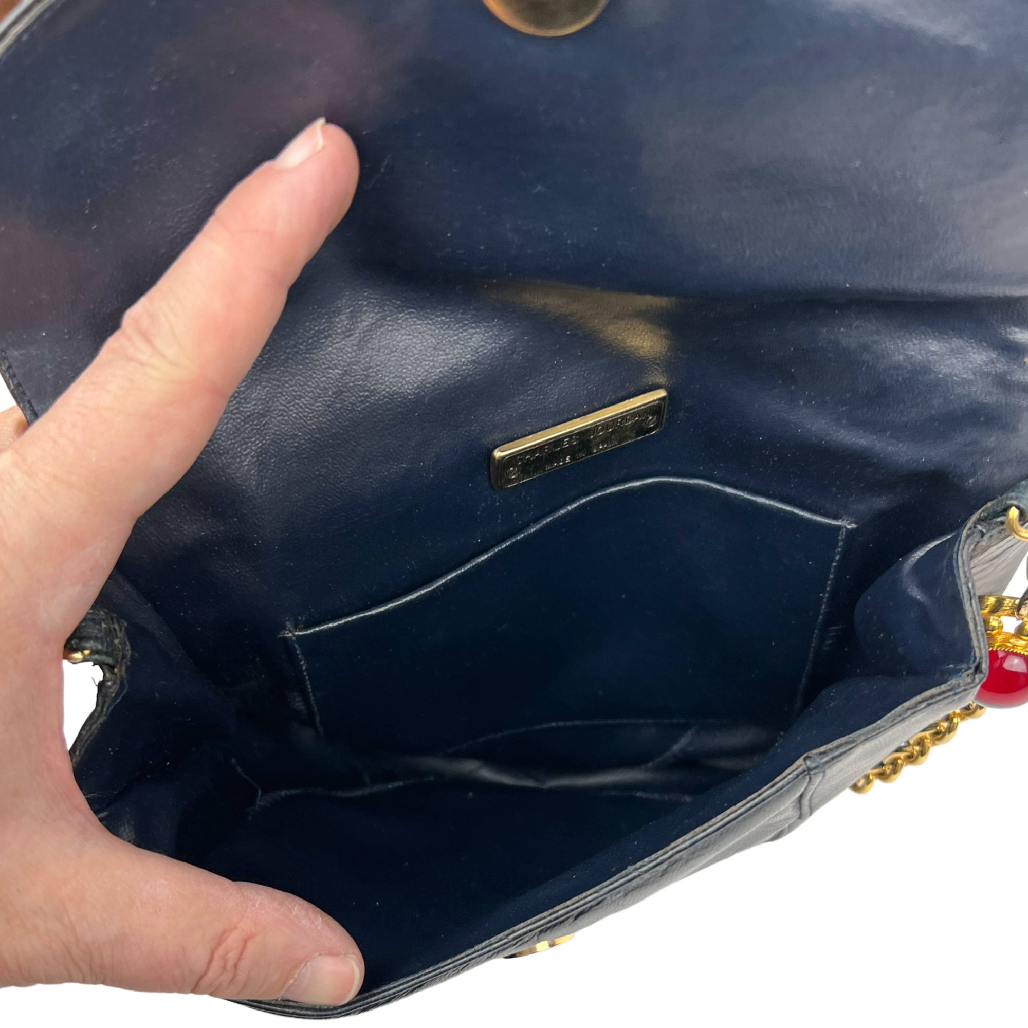 Vintage Charles Jourdan 1980s Shoulder Bag Navy Blue Purse
