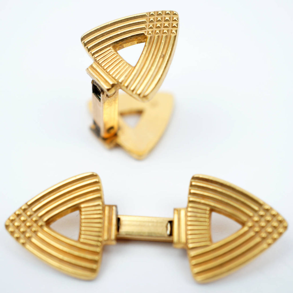 French Art Deco Cufflinks Gold Plated Charles Murat - Poppy's Vintage Clothing