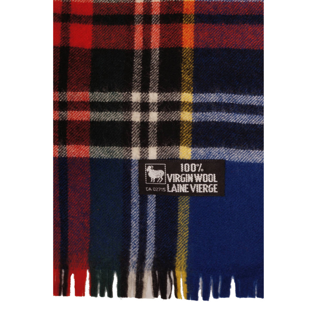 Vintage 1970s Blue Tartan Wool Scarf Unused Sample Unisex Plaid Pattern - Poppy's Vintage Clothing