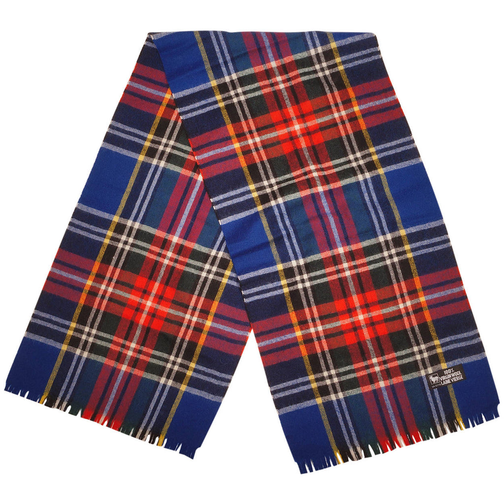 Vintage 1970s Blue Tartan Wool Scarf Unused Sample Unisex Plaid Pattern - Poppy's Vintage Clothing