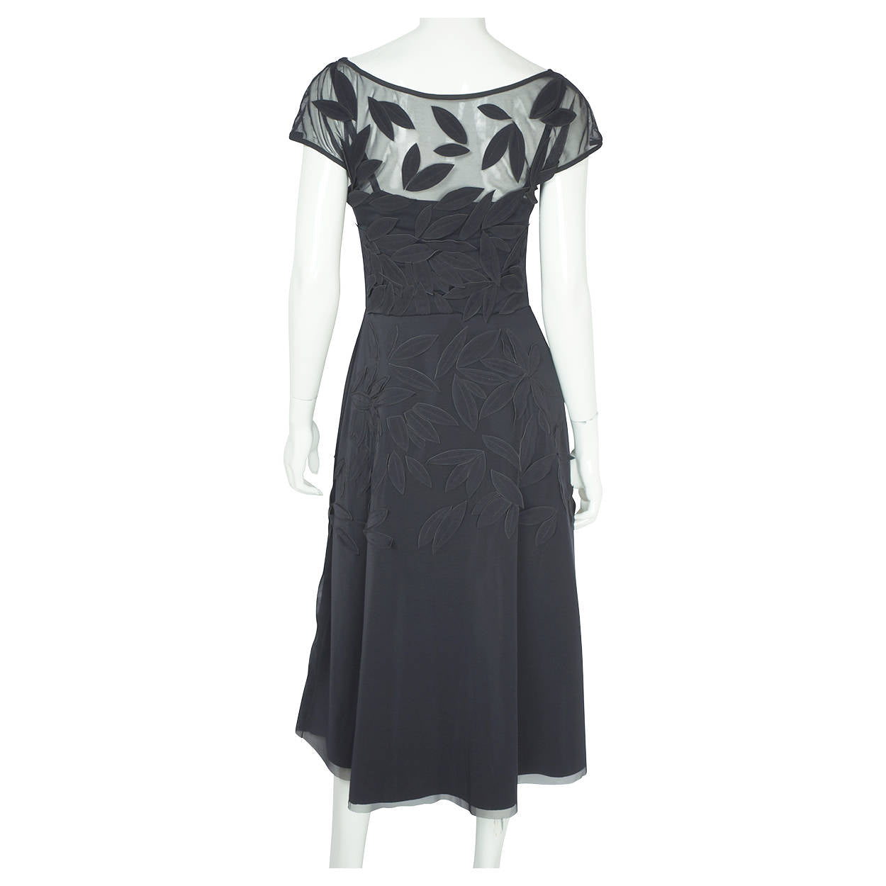 Chiara Boni Dress La Petite Robe Couture Black with Leaf Applique Size M L - Poppy's Vintage Clothing