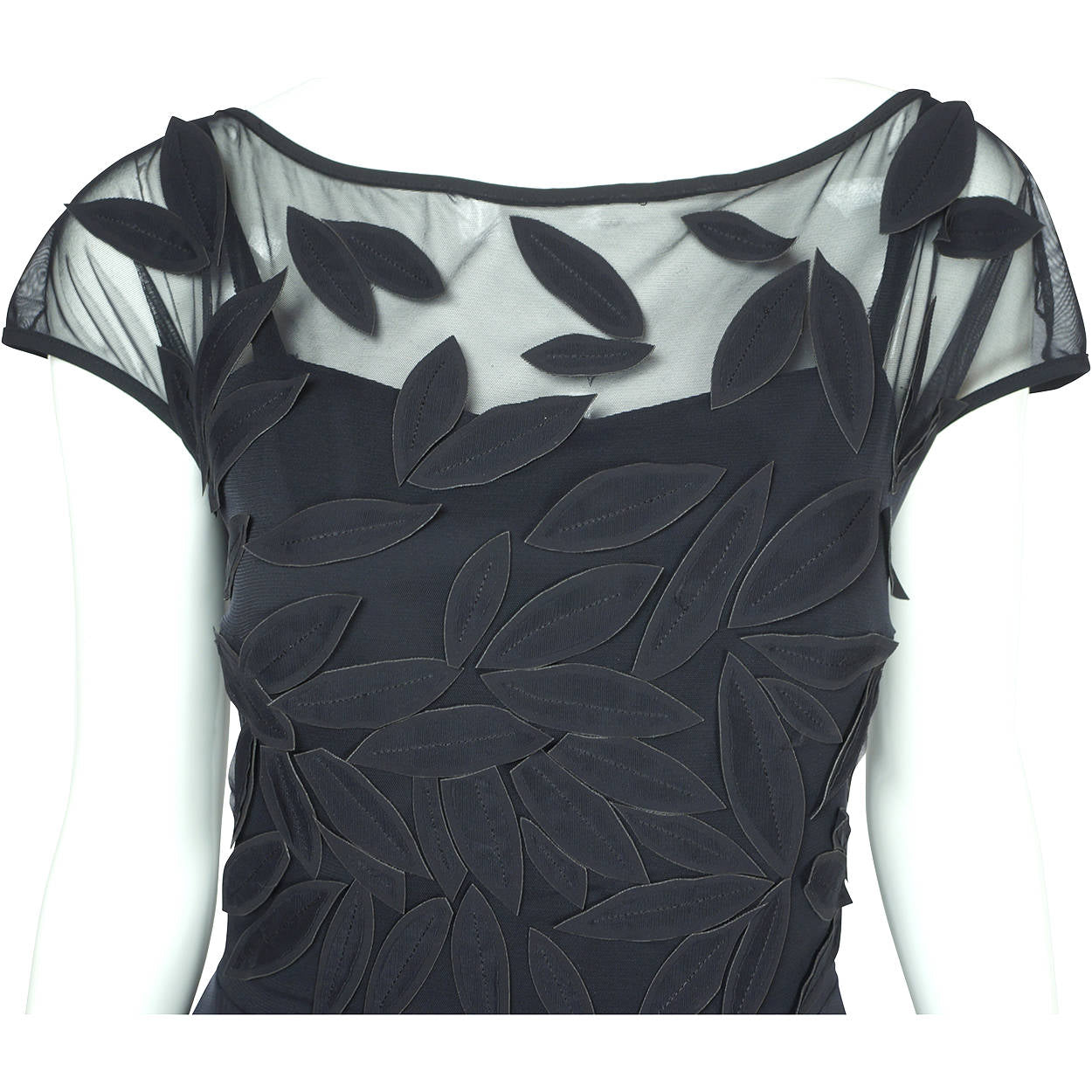 Chiara Boni Dress La Petite Robe Couture Black with Leaf Applique Size M L - Poppy's Vintage Clothing