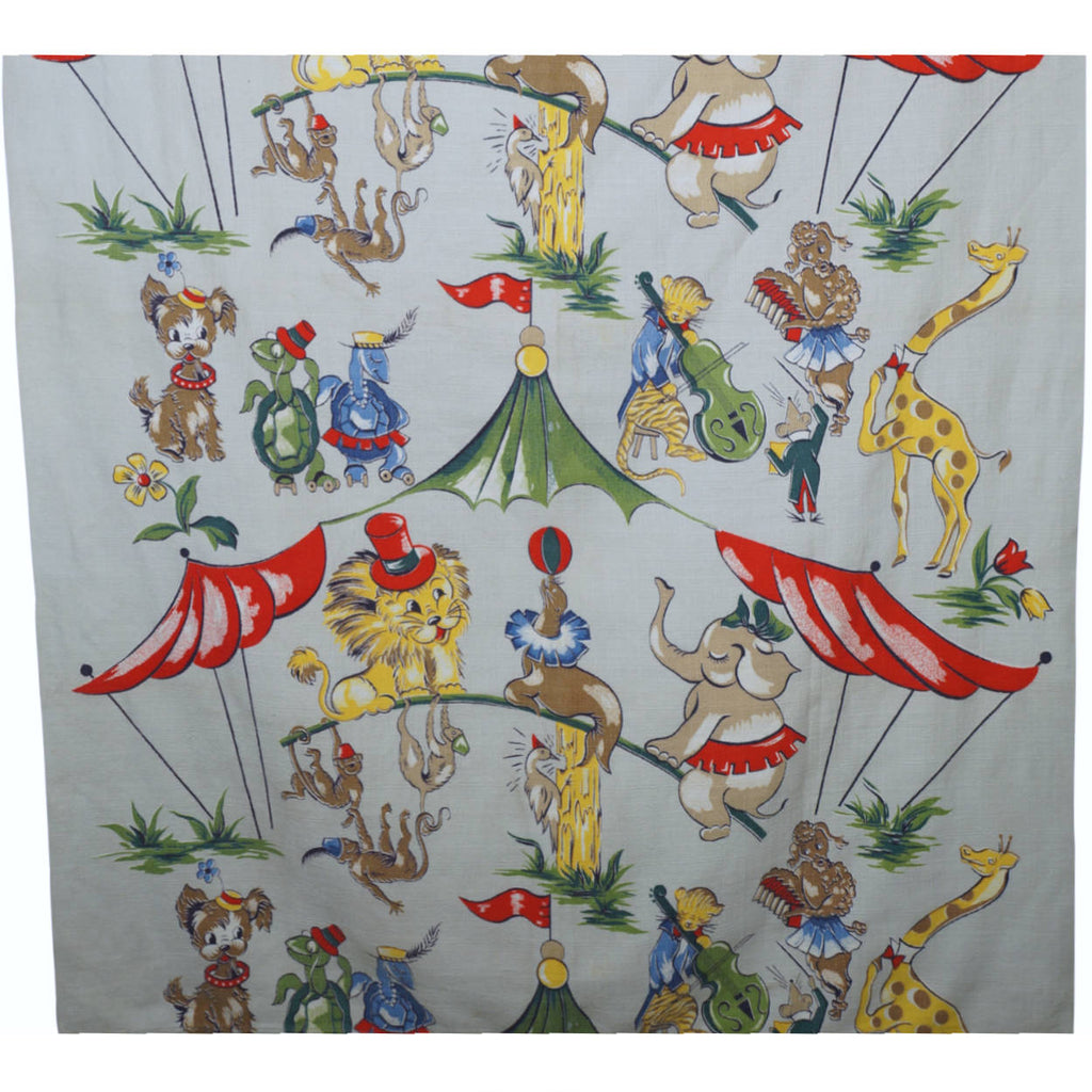 Vintage 1940s Circus Animal Barkcloth Fabric Childs Curtain - Poppy's Vintage Clothing