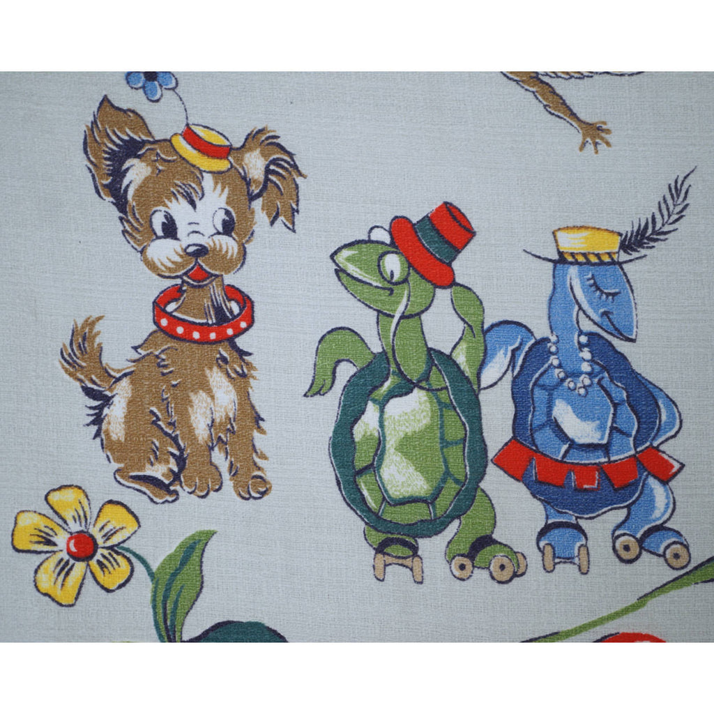 Vintage 1940s Circus Animal Barkcloth Fabric Childs Curtain - Poppy's Vintage Clothing