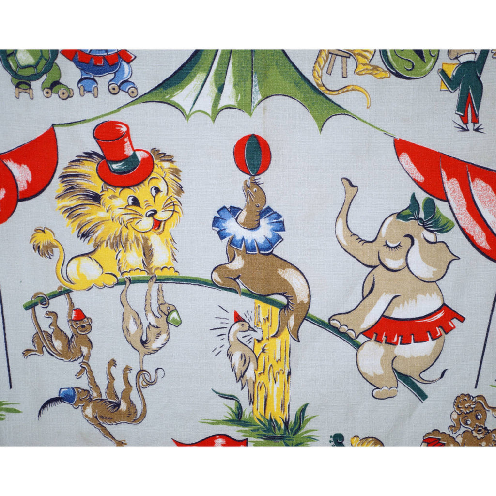 Vintage 1940s Circus Animal Barkcloth Fabric Childs Curtain - Poppy's Vintage Clothing