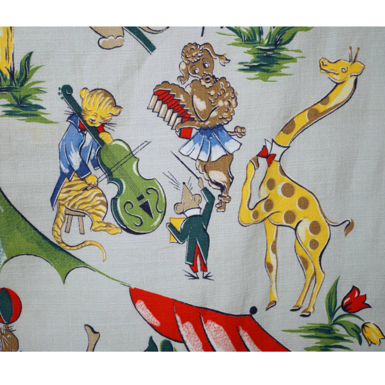 Vintage 1940s Circus Animal Barkcloth Fabric Childs Curtain - Poppy's Vintage Clothing