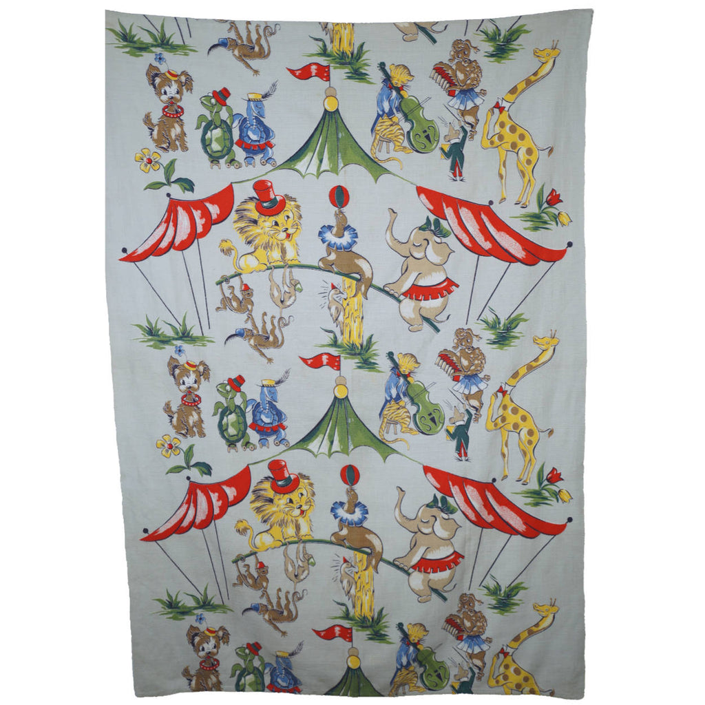 Vintage 1940s Circus Animal Barkcloth Fabric Childs Curtain - Poppy's Vintage Clothing