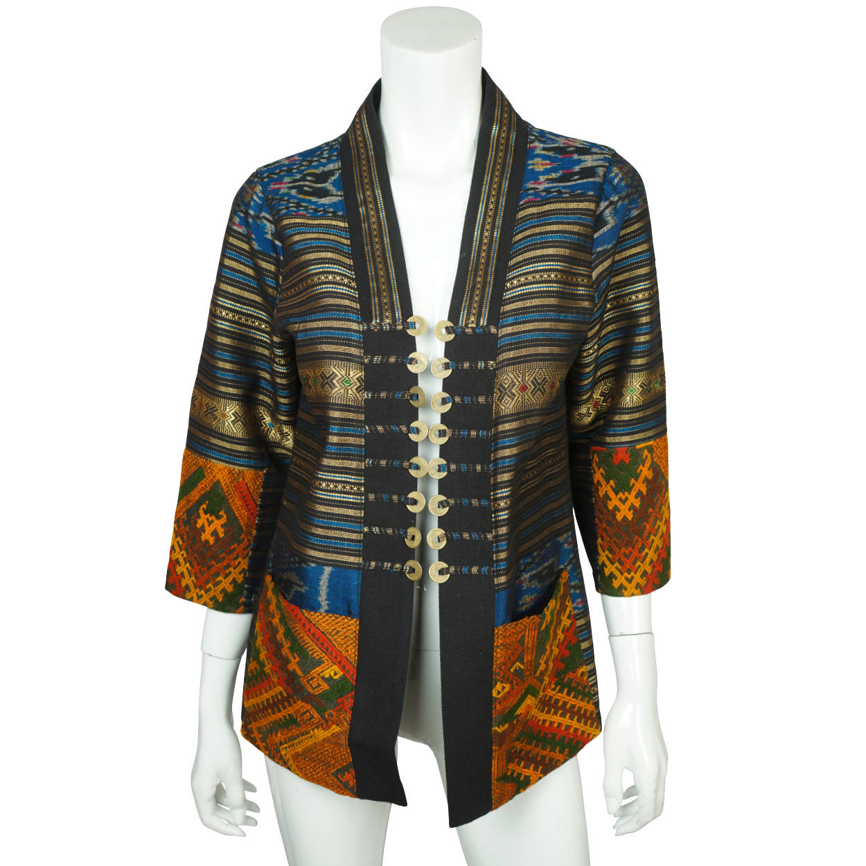 Vintage Thai Silk Jacket with Embroidery &amp; Coin Buttons - Poppy's Vintage Clothing
