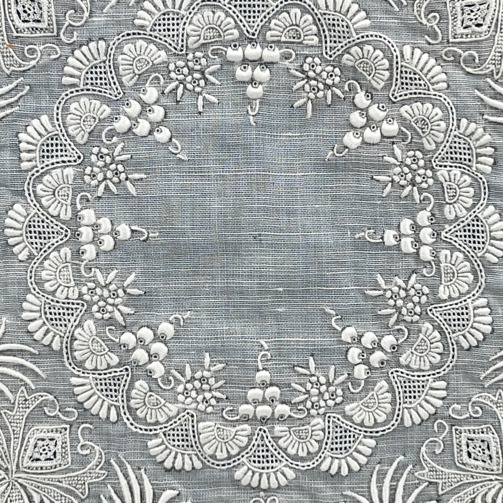 Vintage 1930s Chinese Embroidered Linen Handkerchief Framed