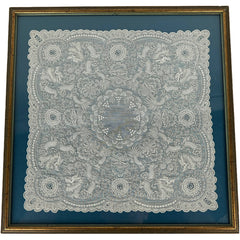 Vintage 1930s Chinese Embroidered Linen Handkerchief Framed