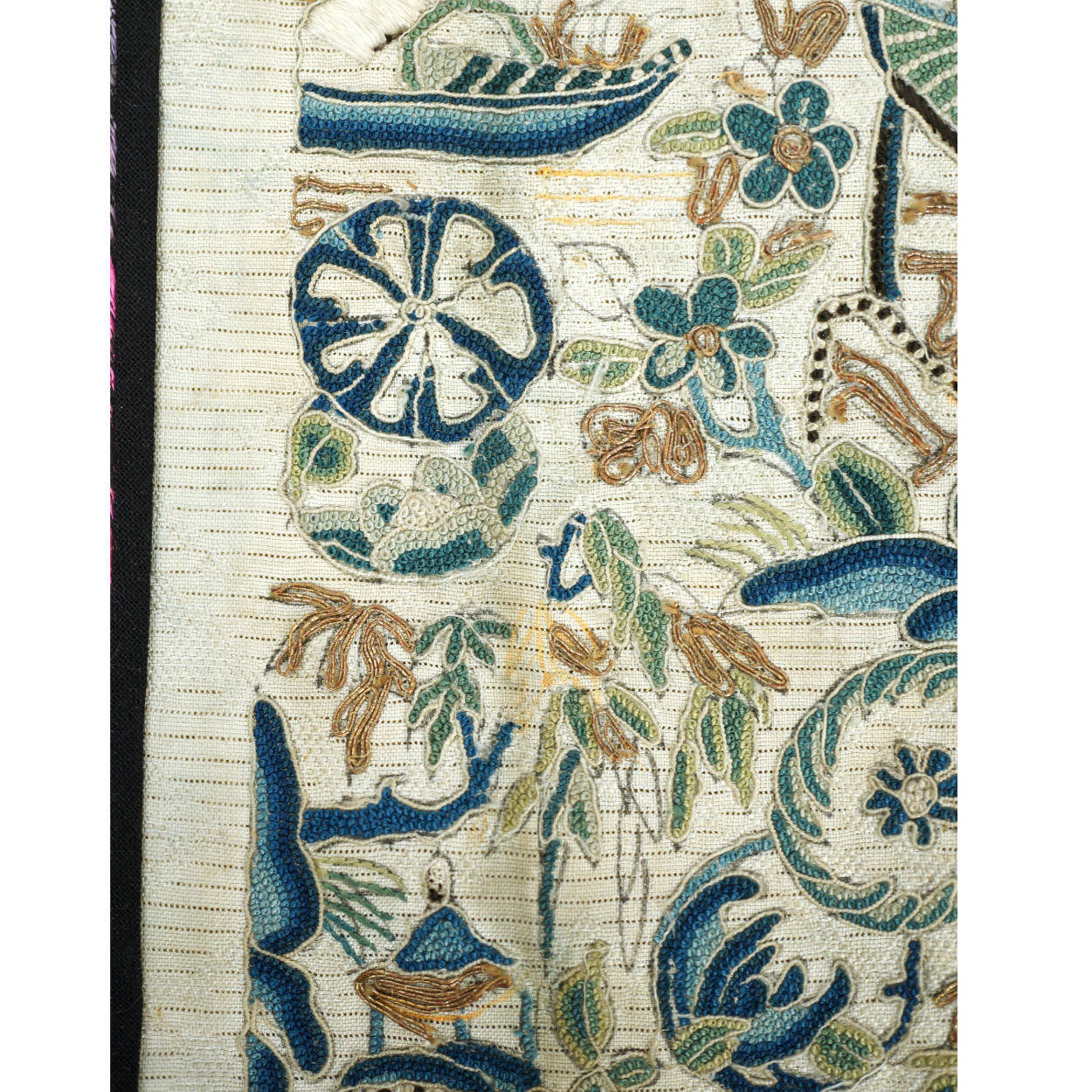 Antique Chinese Silk Embroidered Sleeve Band Forbidden Stitch Embroidery 7”x 21” - Poppy's Vintage Clothing