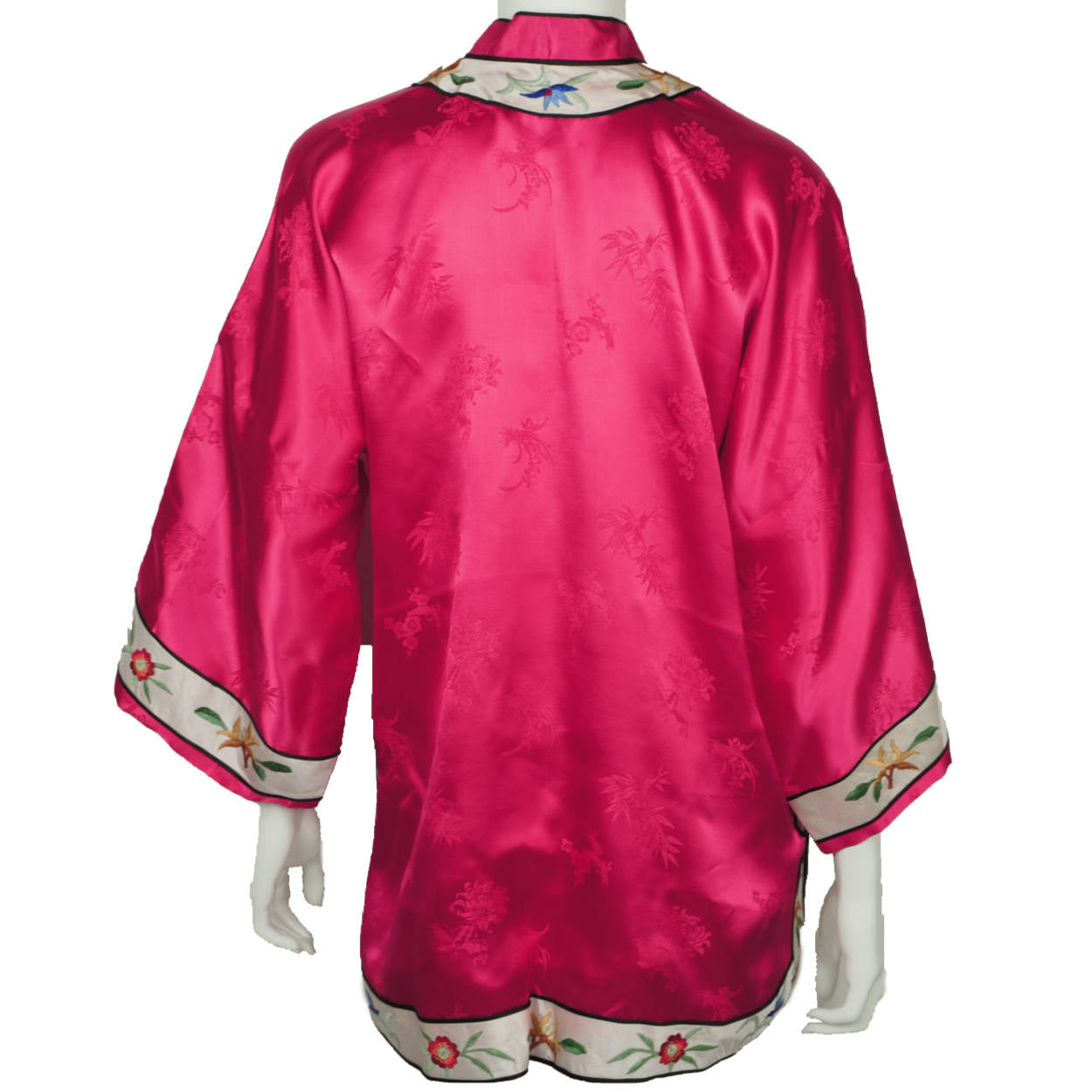Vintage Chinese Silk Lounging Jacket 1960s Pink Silk w Embroidery Robe Ladies L - Poppy's Vintage Clothing