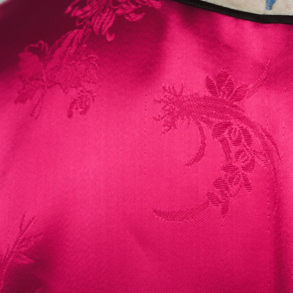 Vintage Chinese Silk Lounging Jacket 1960s Pink Silk w Embroidery Robe Ladies L - Poppy's Vintage Clothing