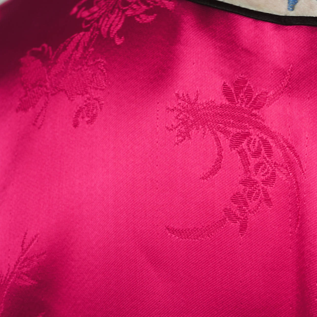 Vintage Chinese Silk Lounging Jacket 1960s Pink Silk w Embroidery Robe Ladies L - Poppy's Vintage Clothing