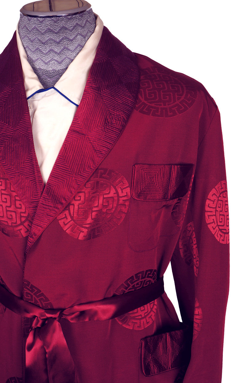 Vintage 50s Smoking Jacket with Chinese Medallion Pattern Mens Size M / L 46 - Poppy's Vintage Clothing